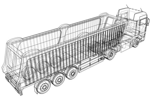 istock Dump truck vector illustration. Isolated white. Created illustration of 3d. Wire-frame 1279954195