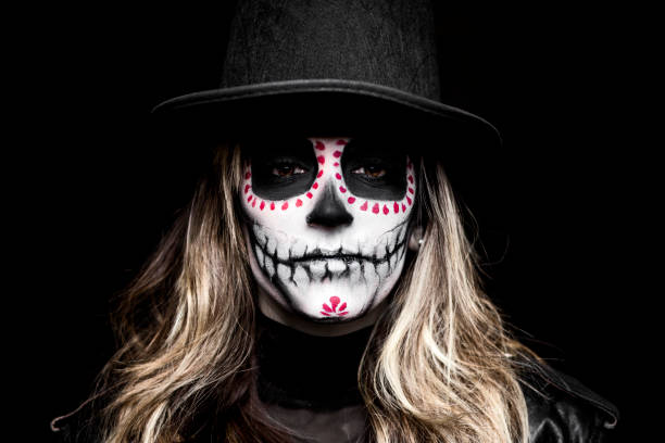 istock Sugar skull girl in tophat 1279954276