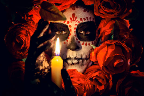 istock Sugar skull creative make up and candle for Halloween 1279954318