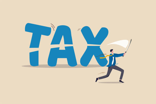 Tax cut, government policy in economic crisis or financial planning for tax reduction concept, professional businessman financial advisor or office worker using sword to slash cut the word TAX. Tax cut, government policy in economic crisis or financial planning for tax reduction concept, professional businessman financial advisor or office worker using sword to slash cut the word TAX. knife wound illustrations stock illustrations