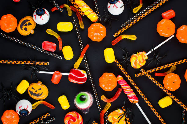 istock Halloween background with cookies, pumpkin 1279955673
