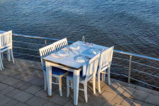 istock Sea view beach restaurant at sunset 1279957927