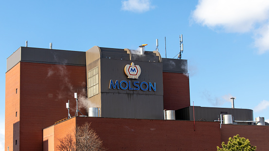 Molson Coors Beverage Company sign on their brewery in Toronto.