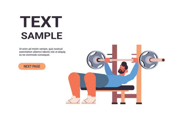 Vector illustration of sportsman doing bench presss workout with barbell fitness training healthy lifestyle concept