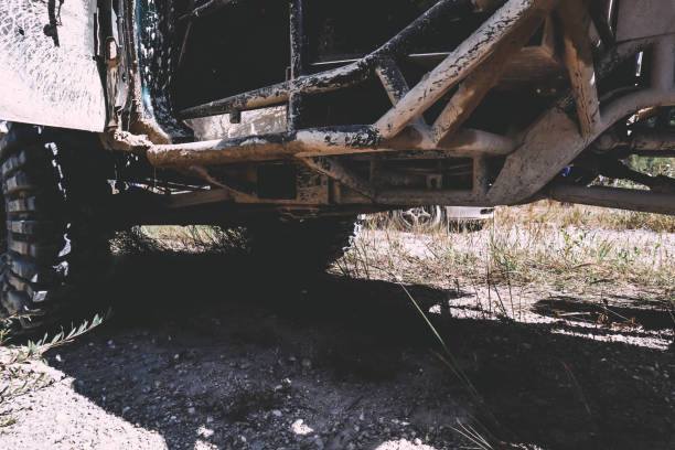 istock Offroad car in the swamp. Redesigned car for competitions. Custom buggy. Big wheels. 1279959384