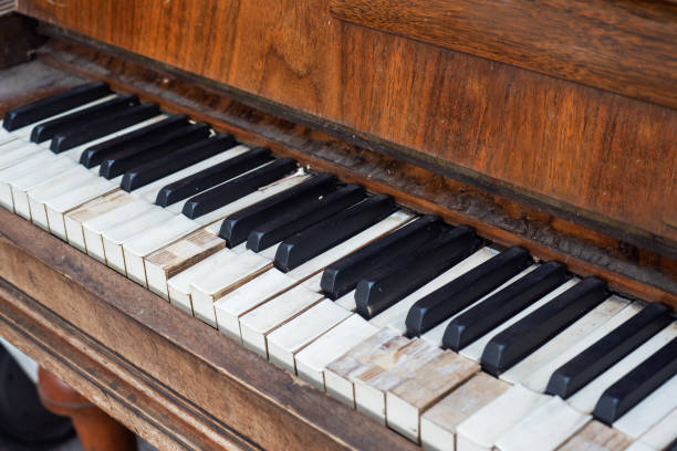 istock Close up old Piano key for background photo. Selective focus. 1279959411