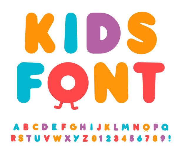 Kids letters and numbers set. Cartoon bold style alphabet. Childish font for events, promotions, logos, banner, monogram and poster. Vector typography design. Kids letters and numbers set. Cartoon bold style alphabet. Childish font for events, promotions, logos, banner, monogram and poster. Vector typography design family fun stock illustrations