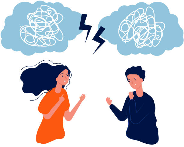 People fight. Man woman mental problem, mess in head. Aggressive negative couple vector illustration People fight. Man woman mental problem, mess in head. Aggressive negative couple vector illustration. Man and woman problem, stress angry mental divorce patterns stock illustrations