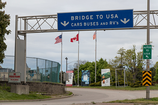 An empty Bridge to USA, entrance to the US-Canada border seen during the travel restrictions due to COVID-19. (Windsor, Ontario)