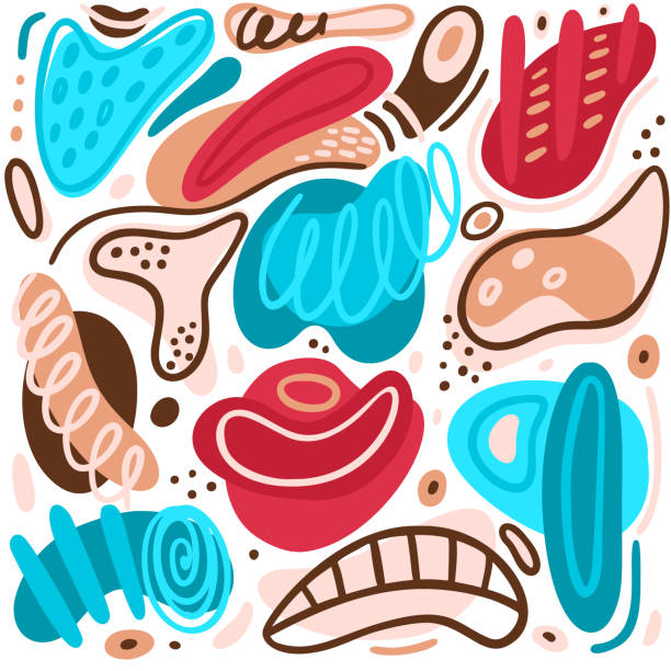 istock Colorful creative background with hand drawn abstract shapes and stains. Spotted figures. Unique design. Modern art 1279961479