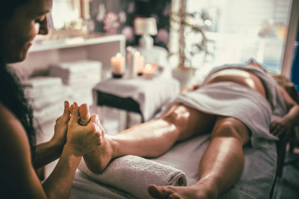 istock Pregnant woman having massage in spa relax 1279966458