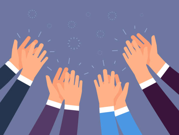 Applause. People hands clapping. Cheering hands, ovation and business success vector concept Applause. People hands clapping. Cheering hands, ovation and business success vector concept. Illustration of applause hand, clapping ovation applaus stock illustrations