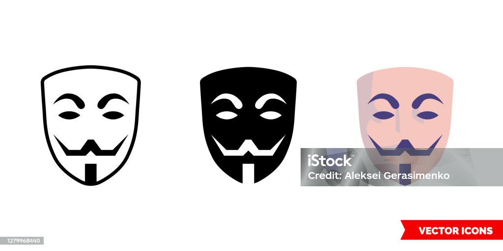 Anonymous Mask Icon Of 3 Types Color Black And White Outline Isolated ...