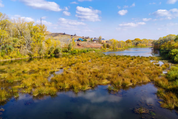 Sakmara river and Red Mountain camping on the shore