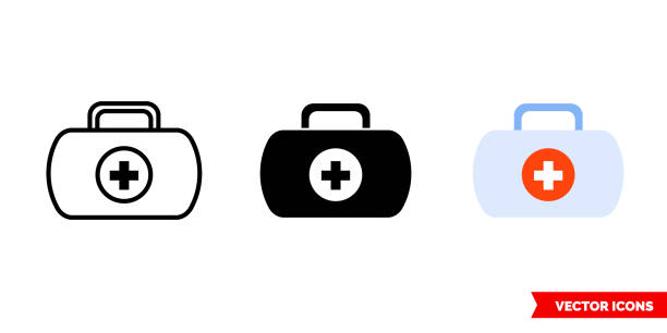 Medical bag icon of 3 types color, black and white, outline. Isolated vector sign symbol Medical bag icon of 3 types. Isolated vector sign symbol. doctors bag stock illustrations