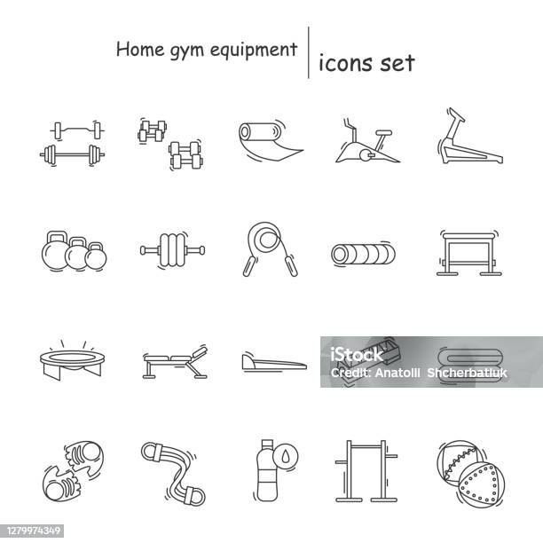 stroom te veel pizza Home Gym Equipment Icons Set Sport And Fitness Tools Simple Vector  Illustrations Stock Illustration - Download Image Now - iStock