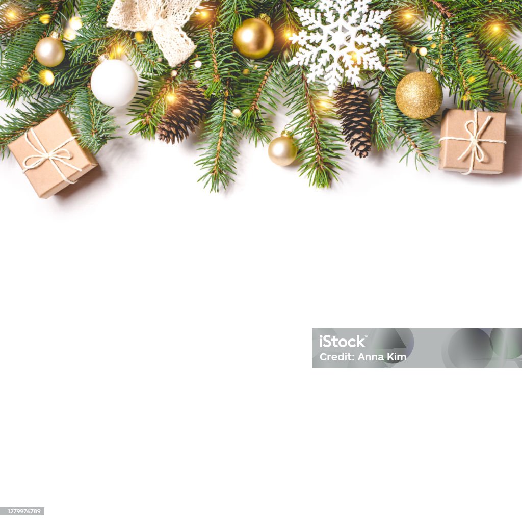 Christmas Composition On White Background Stock Photo - Download Image Now  - Christmas, Backgrounds, Holiday - Event - iStock