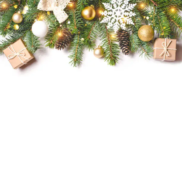 Christmas composition on white background with copy space for your text.