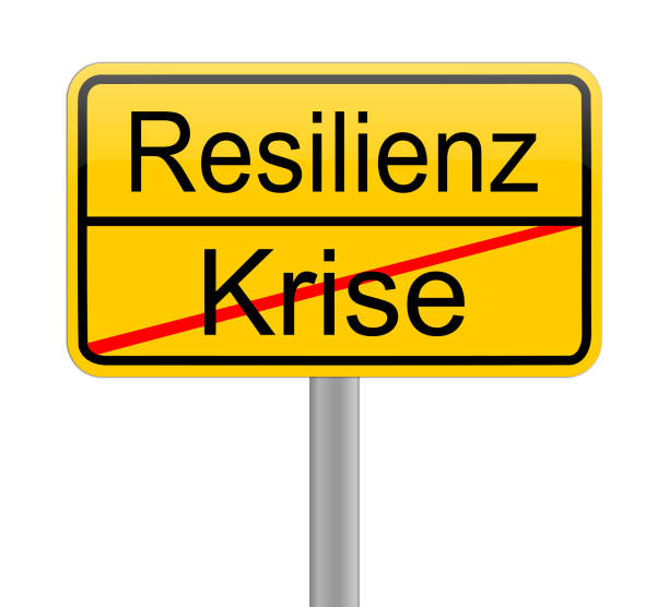 résilience - crise sur signe jaune - en allemand - illustration - krise photos et images de collection
