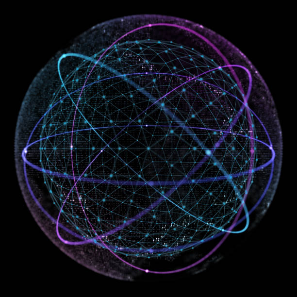 istock Point and curve constructed the sphere wireframe, technological sense abstract 3d illustration. 1279980512