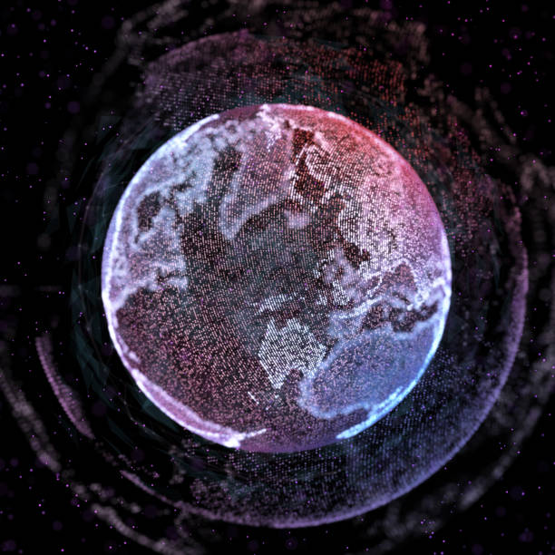 istock Abstract technology background with global communication, high detailed globe. 3d illustration. 1279981265