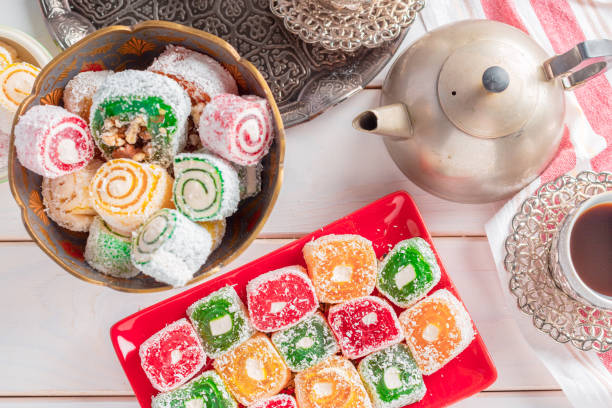 istock Turkish delight on a wooden table. High quality photo 1279981774