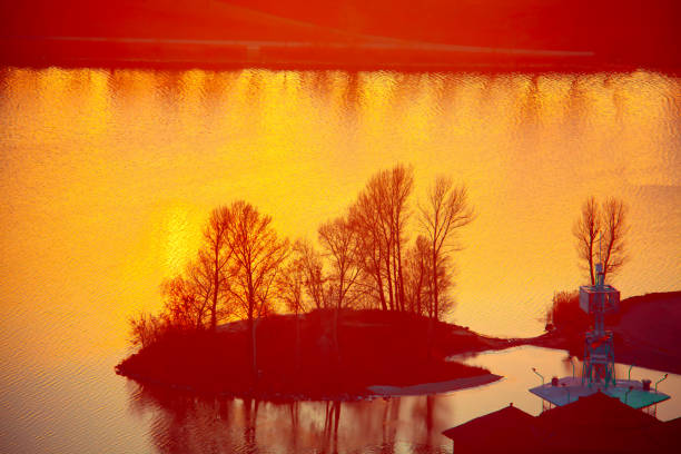 Danube River islet in the dusk