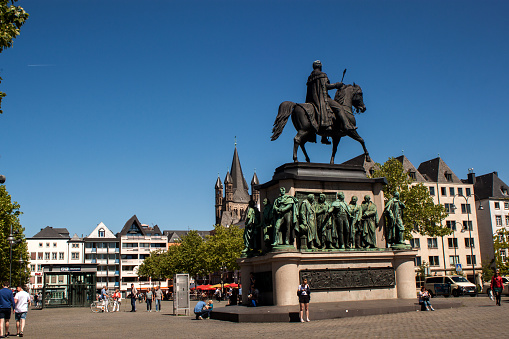 The equestrian statue of Friedrich Wilhelm III, King of Prussia stands on Cologne's Heumarkt square