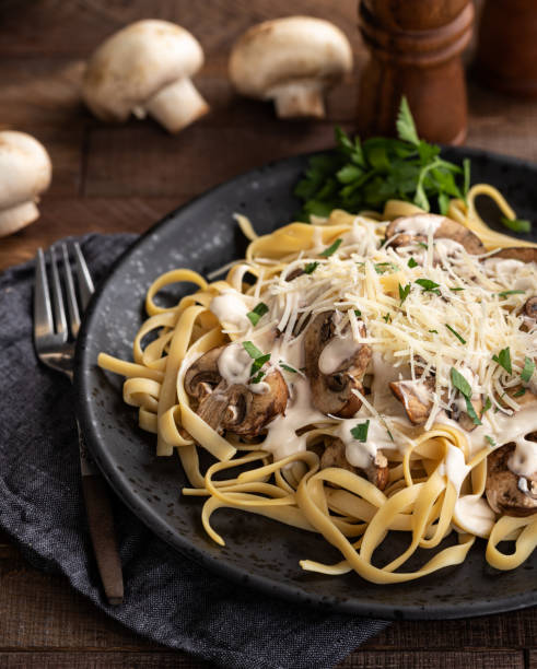 istock Fettuccini alfredo with mushrooms 1279983308