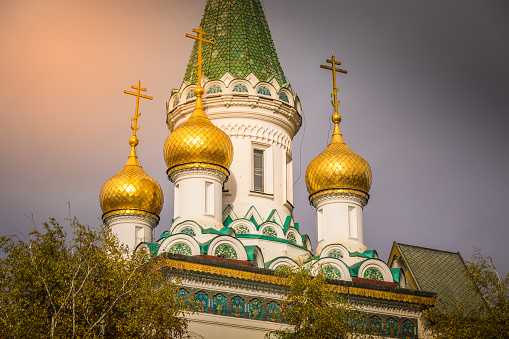 Russian church of St Nicholas the Miracle-Maker at sunset – Sofia, Bulgaria