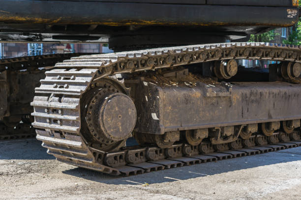 istock Roller and track of a large self-propelled machine close up 1279988368