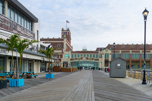 Asbury Park, NJ / United States - Oct. 11, 2020: A scene of the Asbury Park boardwalk and the iconic convention center.