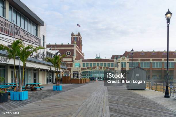 A Scene Of The Asbury Park Boardwalk And The Iconic Convention Center Stock Photo - Download Image Now