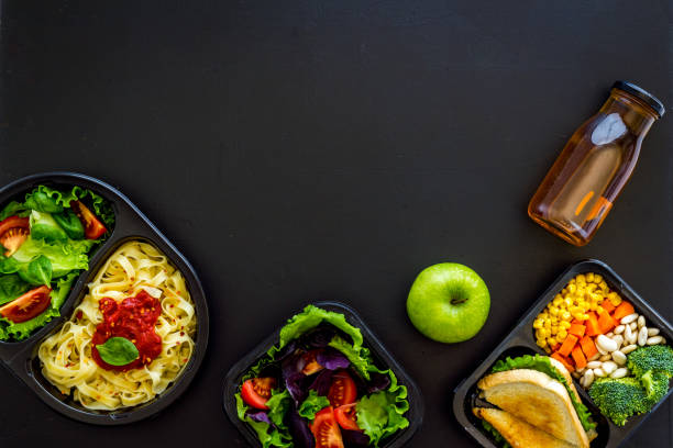 istock Take away meal, resraurant delivery menu. Overhead view 1279992413