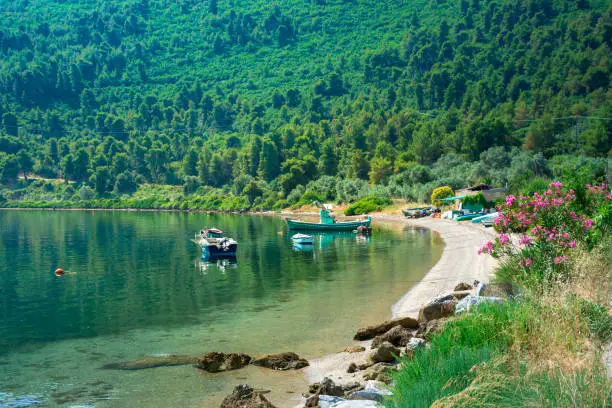 Photo of Scenic view of the beach and old harbor of Gialtra, in North Euboea (Evia), Greece.