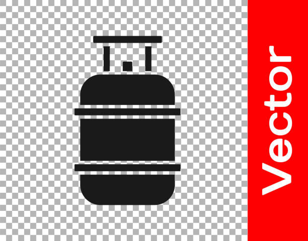 ilustrações de stock, clip art, desenhos animados e ícones de black propane gas tank icon isolated on transparent background. flammable gas tank icon. vector - botija de gas