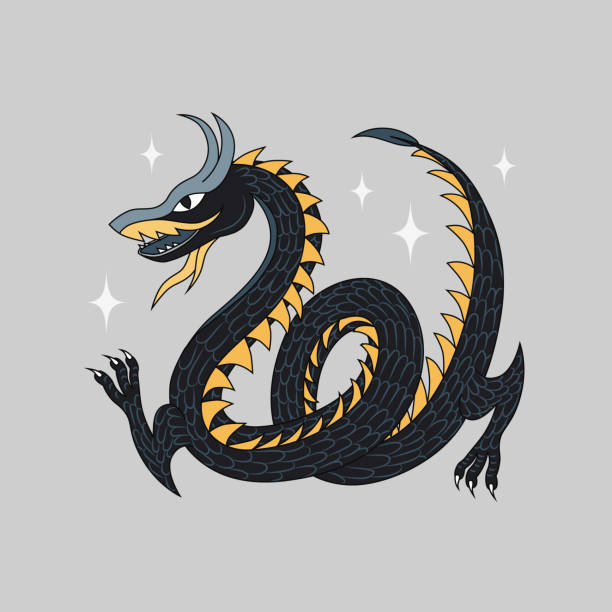 istock Astrology Chinese Dragon vector illustration. Poster, banner template, hand drawn art. Magic zodiac sign, symbol, mystic character design. 1279996990