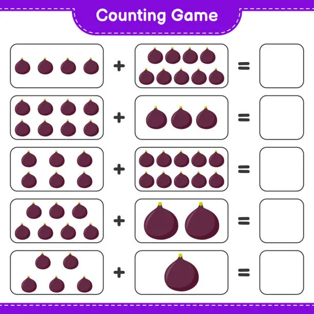 Vector illustration of Counting game, count the number of Fig and write the result. Educational children game, printable worksheet, vector illustration