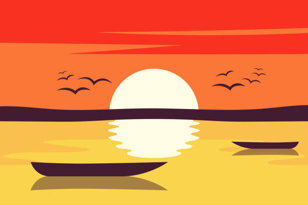 Sunset landscape background vector design illustration. Nature landscape Beautiful vector design illustration of sunset landscape background tropical beach and clouds scene stock illustrations