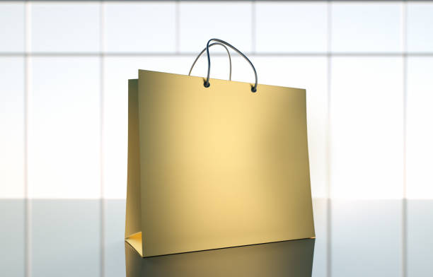 istock Blank golden paper bag with handle mockup 1280003221
