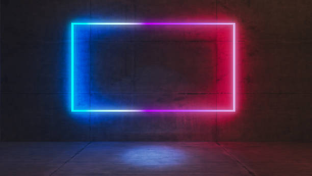 istock concrete wall and floor product platform and blue and red light neon 3D rendering 1280003897