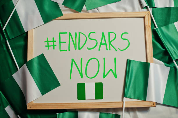 End SARS now. Inscription of nigerian protest slogan.