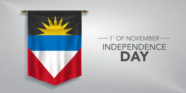 Vector illustration of Antigua and Barbuda independence day greeting card, banner, vector illustration