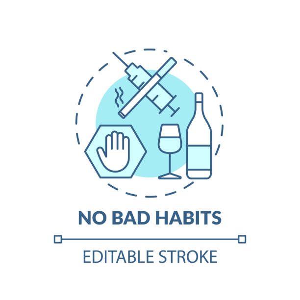 No bad habits turquoise concept icon No bad habits turquoise concept icon. Warning for drug using. Restriction from substance. Brain health idea thin line illustration. Vector isolated outline RGB color drawing. Editable stroke stop narcotics stock illustrations