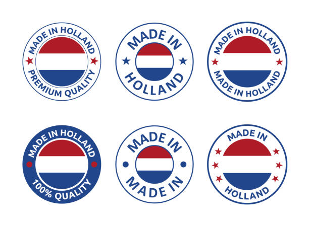 네덜란드 라벨 세트, 네덜란드 제품 엠블럼으로 제작 - netherlands symbol flag button stock illustrations