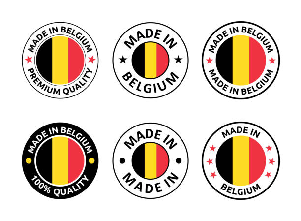 ilustrações, clipart, desenhos animados e ícones de feito em conjunto de rótulos belgas, emblema de produto belga - belgium