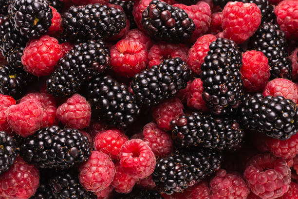 istock Tasty raspberry and blackberry background. 1280006922