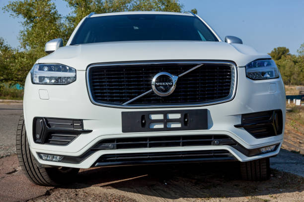 white Volvo XC 90 Ukraine Kiev September 26, 2020: Volvo XC90 is the first SUV by Volvo Cars. Designed with Volvo's core values of safety, environment, reliability and quality in mind volvo photos stock pictures, royalty-free photos & images