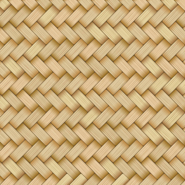 Reed mat with woven texture of crosshatched straws Reed mat with woven texture of crosshatched yellow or brown straws bamboo fabric stock illustrations