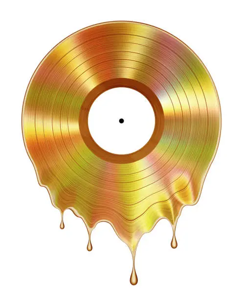 Photo of Golden iridescent molten vinyl award isolated on white background